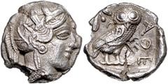 GREEK COINS GRIECHENLAND, ATTIKA / Stadt Athen, AR Tetradrachme (440/430 v.Chr.), Beischlag? Athenakopf mit korinthischem Helm r. Rs.Eule steht r. mit Olivenzweig und Mondsichel. Mehrere aramäische We