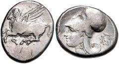 GREEK COINS GRIECHENLAND, KORINTH / Stadt Korinth, AR Stater (4.Jh.v.Chr.). Pegasos l. Rs.Kopf der Athena mit korinth. Helm l., Beiz. Kranz. 8,32g. kl.Kr., l.Korr.,
