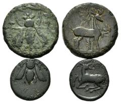 GREEK COINS KLEINASIEN, IONIEN / Stadt Ephesos, AE 18 (202-133 v.Chr.). Biene zwishen E-PH. Rs.Hirsch r. stehend, vor Palme, Monogramm, 4,71g. DAZU:AE 13 (350-288 v.Chr.). Biene. Rs.Hirsch l. liegend,