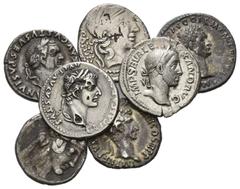 ROMAN COINS RÖMISCHES REICH, Tiberius, 14-37, AR Denar, suberat. Belorb. Kopf r. Rs.Livia l. sitzend, PONTIF MAXIM. 2,79g. DAZU:DOMITIAN, 81-96, AR Denar, Rom. Rs.Minerva l. steh., IMP XIIII COS XIII 