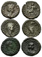 ROMAN COINS RÖMISCHES REICH, Severina, Gemahlin des Aurelian, +275, Bil.-Tetradrachme, Jahr 7 =275, Ägypten, Stadt Alexandria. Diad. Büste r. Rs.Athena l. sitzend. 8,56g. DAZU:AURELIAN, 270-275, Bil.-
