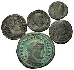 ROMAN COINS RÖMISCHES REICH, Maximian, 286-305, 306-308, 310, AE Follis. Belorb. Büste r. Rs.Genius l. stehend, GENIO POPVLI ROMANI, KD. (ss) 8,14g. DAZU:CONSTANTIN I., 307-337, AE Follis. Belorb. Büs