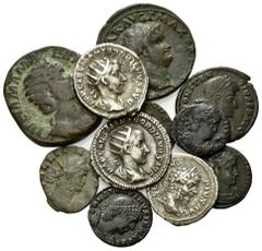ROMAN COINS RÖMISCHES REICH , Septimius Severus. AR Denar. Rs.Liberalitas; Gordian III. AR Antoninian. Rs.Aequitas, Roma (ss); Nero. AE As. Rs.Victoria (ss-s); Julia Mamaea. AE Sesterz. Rs.Felicitas (