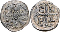 BYZANTINE COINS BYZANTINISCHES REICH, Romanos IV., 1068-1071, AE Follis, Constantinopel. Christus v.vorn. Rs.Kreuz mit Kugelenden, i.d. Winkeln C-R-P-D. 7,17g. ss Sear 1866; Sommer 54.4