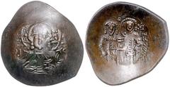 BYZANTINE COINS BYZANTINISCHES REICH, Alexios III. Angelus-Comnenus, 1195-1203, Billon Aspron Trachy =Scyphat, Constantinopel. Büste des Christus v.vorn. Rs.Kaiser und St.Constantin mit Labarum. 3,49g