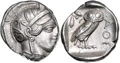 GREEK COINS GRIECHENLAND, ATTIKA / Stadt Athen, AR Tetradrachme (ca. 430 v.Chr.). Behelmter Athenakopf r. Rs.Eule mit Olivenzweig und Mondsichel im quadratum incusum. 17,12g. Volle Helmzier. ss-vz Kro