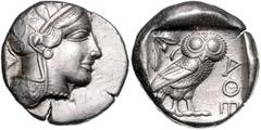 GREEK COINS GRIECHENLAND, ATTIKA / Stadt Athen, AR Tetradrachme (ca. 430 v.Chr.). Behelmter Athenakopf. Rs.Eule mit Olivenzweig und Mondsichel im quadratum incusum. 17,1g. ss-vz Kroll 8; Svoronos pl.1