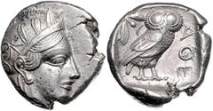 GREEK COINS GRIECHENLAND, ATTIKA / Stadt Athen, AR Tetradrachme (ca. 430 v.Chr.). Behelmter Athenakopf r. Rs.Eule mit Olivenzweig und Mondsichel im quadratum incusum. 17,22g. ss-vz Sear 2526; BMC 11.8