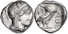 GREEK COINS GRIECHENLAND, ATTIKA / Stadt Athen, AR Tetradrachme (430-420 v.Chr.). Kopf der Athena r. Rs.Eule r. mit Olivenzweig und Mondsichel im quadratum incusum. 17,16g. f.vz Kroll 8; HGC 4,1597