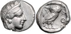 GREEK COINS GRIECHENLAND, ATTIKA / Stadt Athen, AR Tetradrachme (430-420 v.Chr.). Kopf der Athena r. Rs.Eule r. mit Olivenzweig und Mondsichel im quadratum incusum. 17,16g. ss-vz Kroll 8; HGC 4,1597