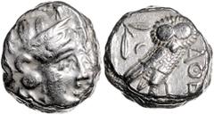 GREEK COINS GRIECHENLAND, ATTIKA / Stadt Athen, AR Tetradrachme (380-250 v.Chr.). Kopf der Athena. Rs.Eule mit Olivenzweig und Mondsichel im quadratum incusum. ss/ss-vz Sear 2526
