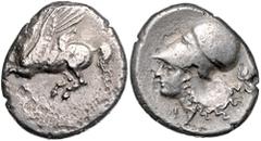 GREEK COINS GRIECHENLAND, KORINTH / Stadt Korinth, AR Stater (350-306 v.Chr.). Pegasos. Rs.Athenakopf mit korinth. Helm, Beiz. Nike. 7,93g. l.korr., ss Sear 2630; BMC 12.350