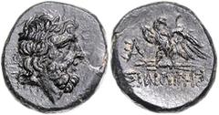 GREEK COINS KLEINASIEN, PAPHLAGONIEN / Stadt Sinope, AE 20 (85-65 v.Chr.). Belorb. Kopf des Zeus r. Rs.Adler auf Blitzbündel l. stehend, r. schauend, l. Monogramm, SINOPHS. 8,06g. ss-vz Sear 3711; BMC