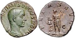 ROMAN COINS RÖMISCHES REICH, Herennius Etruscus als Caesar, 250-251, AE Sesterz, Rom. Barhäuptige Büste r. Rs.PIETAS AVGG. Merkur steht l., hält Geldbörse und Caduceus. 11,68g. ss-vz RIC 167b