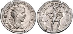 ROMAN COINS RÖMISCHES REICH, Hostilian als Caesar, 250-251, AR Antoninian, Rom. Büste mit Strahlenkrone r., C VALENS HOSTIL MES QVINTVS NC. Rs.Mars r. schreitend, hält Speer und Schild, MARTI PROPVGNA