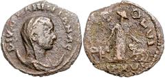 ROMAN COINS RÖMISCHES REICH, Mariniana, Gemahlin des Valerian, +253, AE 26, AN XVI =254/255, Moesia Superior, Stadt Viminacium. Verschl. Büste r.auf Mondsichel. Rs.Moesia steht l. zwischen Stier und L