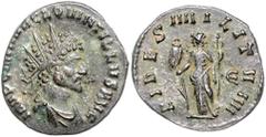 ROMAN COINS RÖMISCHES REICH, Quintillus, 270, AE Antoninian, Rom. Büste mit Strahlenkrone r. Rs.Fides steht l. mit zwei Standarten. 2,84g. f.vz RIC 18