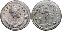 ROMAN COINS RÖMISCHES REICH, Severina, Gemahlin des Aurelian, +275, AE Antoninian, XXI =Cyzicus. Diad. und drap. Büste r. auf Mondsichel, SEVERINA AVG. Rs.Concordia mit zwei Standarten, CONCORDIA MILI