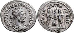 ROMAN COINS RÖMISCHES REICH, Carinus, 283-285, AE Antoninian, Cyzicus. Büste r. mit Strahlenkrone. Rs.Jupiter überreicht Victoriola an Kaiser. 3,42g. f.vz RIC 324