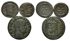 ROMAN COINS RÖMISCHES REICH, Maxentius, 306-312, AE Follis, RBQ =Rom. Belorb. Büste r. Rs.Roma im sechssäuligen Tempel, [CONSERV] VRB SVAE. 6,24g. DAZU:AE 1/2 Follis. Belorb. Büste r. Rs.VOT QQ MVL X.
