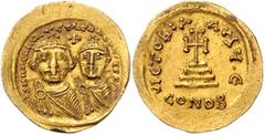 BYZANTINE COINS BYZANTINISCHES REICH, Heraclius, 610-641, AV Solidus. Büsten von Heraklius und Heraklius Constantinus v.vorn, dazw. Kreuz. Rs.Kreuz auf vier Stufen, Off.E. 4,47g. GOLD, Rdf., kl.Kr. ss