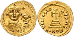 BYZANTINE COINS BYZANTINISCHES REICH, Heraclius, 610-641, AV Solidus. Büsten von Heraklius und Heraklius Constantinus v.vorn, dazw. Kreuz. Rs.Kreuz auf vier Stufen, Off.I. 4,50g. GOLD, vz/ss+ So.11.9