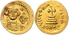 BYZANTINE COINS BYZANTINISCHES REICH, Heraclius, 610-641, AV Solidus. Büsten von Heraklius und Heraklius Constantinus v.vorn, dazw. Kreuz. Rs.Kreuz auf vier Stufen, Off.D. 4,43g. GOLD, ss So.11.9