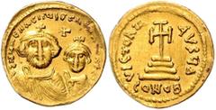 BYZANTINE COINS BYZANTINISCHES REICH, Heraclius, 610-641, AV Solidus. Büsten von Heraklius und Heraklius Constantinus v.vorn, dazw. Kreuz. Rs.Kreuz auf vier Stufen, Off.D. 4,25g. GOLD, ss So.11.9
