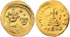 BYZANTINE COINS BYZANTINISCHES REICH, Heraclius, 610-641, AV Solidus. Büsten von Heraklius und Heraklius Constantinus v.vorn, dazw. Kreuz. Rs.Kreuz auf vier Stufen, r. I, Off.E. 4,51g. GOLD, Rs.Kr., s