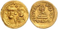 BYZANTINE COINS BYZANTINISCHES REICH, Heraclius, 610-641, AV Solidus. Büsten von Heraklius und Heraklius Constantinus v.vorn, dazw. Kreuz. Rs.Kreuz auf vier Stufen, Off.H. 4,41g. GOLD, ss So.11.19
