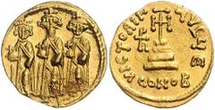 BYZANTINE COINS BYZANTINISCHES REICH, Heraclius, 610-641, AV Solidus CONOB =Konstantinopel. Heraklius, Heraklius Constantinus und Heraclonas stehend. Rs.Kreuz auf 4 Stufen, Monogramm links. 4,47g. GOL