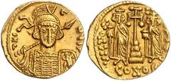 BYZANTINE COINS BYZANTINISCHES REICH, Constantin IV., 668-685, AV Solidus, CONOB =Konstantinopel. Büste mit Speer und Schild. Rs.Krückenkreuz mit 3 Stufen, l. Heraclius, r. Tiberius stehend, Off. nich
