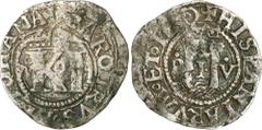 JUANA Y CARLOS MÉXICO. KM# 6.5 (A&C# UNL) Nesmith 107g – Medio Real (1554-1556) Mo-(O). Segunda Serie. F.- Variante no catalogada en la más reciente edición de Aureo & Calicó, anverso con marca de cec