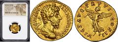 Gold - Ancient Lucius Verus, Aureus 161-169, RomeLucius Verus, Aureus 161-169, Rome, 7,27 g, Gold, RIC 551, Calicó 337; NGC Choice XF 5/5 - 3/5 Grade: NGC Choice XF 5/5 3-/VG