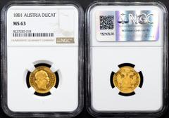 Gold - Habsburg Franz Joseph I., 1 Dukat 1881, ViennaCategory: Gold - Habsburg Country/Region: Austria Ruler/Area: Franz Joseph I. Denomination: 1 Dukat Year: 1881 Mint: Vienna Weight: 3,49 g Material