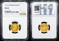 Gold - Habsburg Franz Joseph I., 1 Dukat 1913, ViennaCategory: Gold - Habsburg Country/Region: Austria Ruler/Area: Franz Joseph I. Denomination: 1 Dukat Year: 1913 Mint: Vienna Weight: 3,49 g Material