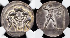 Ancient Aspendus, AR Stater 380-325 BCCategory: Ancient Country/Region: Pamphylia Ruler/Area: Aspendus Denomination: AR Stater Year: 380-325 BC Weight: 10,76 g Material: Silver NGC/PCGS: NGC Grade: Ch