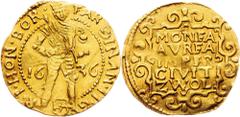 Gold - Netherlands Netherlands, 1 Dukat 1636, ZwolleCategory: Gold - Netherlands Country/Region: Netherlands Ruler/Area: City of Zwolle, Ferdinand II. Denomination: 1 Dukat Year: 1636 Mint: Zwolle Wei