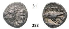 THE ISTROS COLLECTION – GreeK... Hemiobol (0,49g) Hemiobol (0,49g), circa 380/350-330/280 BC. Obv.: Two facing male heads, the right inverted / Rv.: IΣTPIH, eagle standing left on dolphin, T in right 