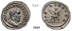 ROMAN IMPERIAL COINAGE -... Pupienus 238 A.D. Denarius (2,60g). Av. IMP C M CLOD PVPIENVS AVG Laureate, draped and cuirassed bust of Pupienus right / Rv. PAX – PVBLICA Pax seated left, holding branch 