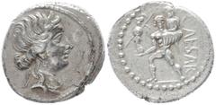 Roman Republic Julius Caesar, 48-47 BC. AR, Denarius. 3.85 g. 18.50 mm. African mint. Obv: Head of Venus, right, wearing diadem. Border of dots. Ref: CAESAR Aeneas, left, carrying palladium in right h