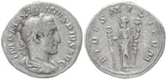 Roman Imperial Maximinus Thrax, 235-238 AD. AR, Denarius. 2.45 g. 18.91 mm. Rome. Obv: IMP MAXIMINVS PIVS AVG. Bust of Maximinus I, laureate, draped, cuirassed, right Rev: FIDES MILITVM. Fides, draped