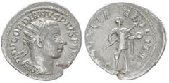 Roman Imperial Gordian III, 238-244 AD. AR, Antoninianus. 4.03 g. 22.84 mm. Antioch. Obv: IMP GORDIANVS PIVS FEL AVG. Bust of Gordian III, radiate, cuirassed, seen from behind, right. Rev: SAECVLI FEL