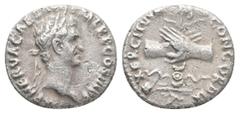 Roman Imperial Nerva, 96-98 AD. AR, Denarius. 3.26 g. 17.23 mm. Rome. Obv: IMP NERVA CAES AVG P M TR P COS III P P. Head of Nerva, laureate, right. Rev: CONCORDIA EXERCITVVM. Clasped hands holding aqu