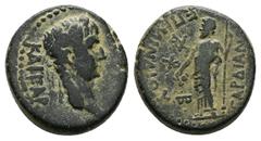 Roman Provincial Lydia, Sardis. Nero, 54-68 AD. AE. 6.30 g. 18.56 mm. Obv: [ΝΕΡⲰΝ] ΚΑΙΣΑΡ. Laureate head of Nero, right. Rev: ΕΠΙ ΜΙΝΔΙΟΥ ΣΑΡΔΙΑΝΩΝ ΣΤΡΑ, Β. Dionysus standing, l., with cantharus and l