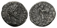 Roman Imperial Commodus, AD 177-192. AR, Denarius. 2.22 g. 17.88 mm. Rome. Obv: M COMMODVS ANTON AVG PIVS. Head of Commodus, laureate, right. Rev: P M TR P VIIII IMP VI COS IIII P P. Victory, winged, 