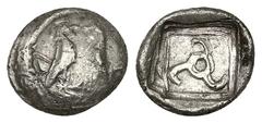 Greek Dynasts of Lycia, Teththiweibi ? AR diobol, 1.38 g 12.62 mm. 450-430/20 BC? Obv: Two roosters standing facing. Rev. Triskeles within incuse square. Ref.: Cf. vonAulock, 4158. Fine