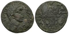 Roman Provincial Lydia, Tripolis. Gallienus, AD 253-268. AE. 12.61 g. 31.57 mm. Letoian-Pythian Games issue. Obv: AY K ΠO ΛIK ΓAΛΛIHNOC. Radiate, draped and cuirassed bust of Gallienus, right. Rev: ΠY