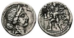 Roman Republic Julius Caesar, 48-47 BC. AR, Fourrée Denarius. 3.10 g. 18.30 mm. African mint. Obv: Head of Venus, right, wearing diadem. Border of dots. Rev: CAESAR Aeneas, left, carrying palladium in
