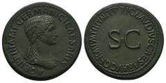 Roman Imperial Agrippina I, died AD 33. AE, Sestertius. 29.33 g. 37.61 mm. Rome. Struck under Claudius. Obv: AGRIPPINA M F GERMANICI CAESARIS. Bust of Agrippina the Elder, bare-headed, draped, right; 